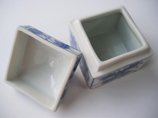 染付 辻堂香合 (共箱)三代 西村徳泉 - 茶道具販売 栗林園