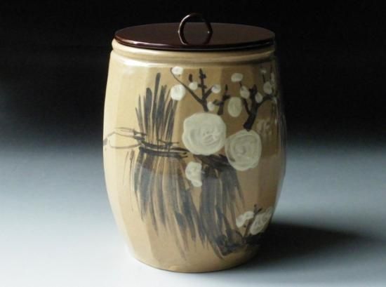 万古焼ぶりぶり 梅絵水指 (共箱) 松古窯 佐久間勝山 - 茶道具販売 栗林園