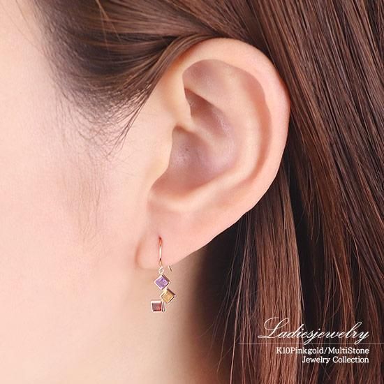 2月誕生石のアクセサリー K10PG アメジスト＆シトリン＆ガーネット