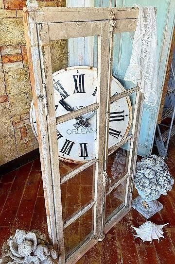 フランスアンティーク グレモン錠 ガラスキャビネット シャビーリペア