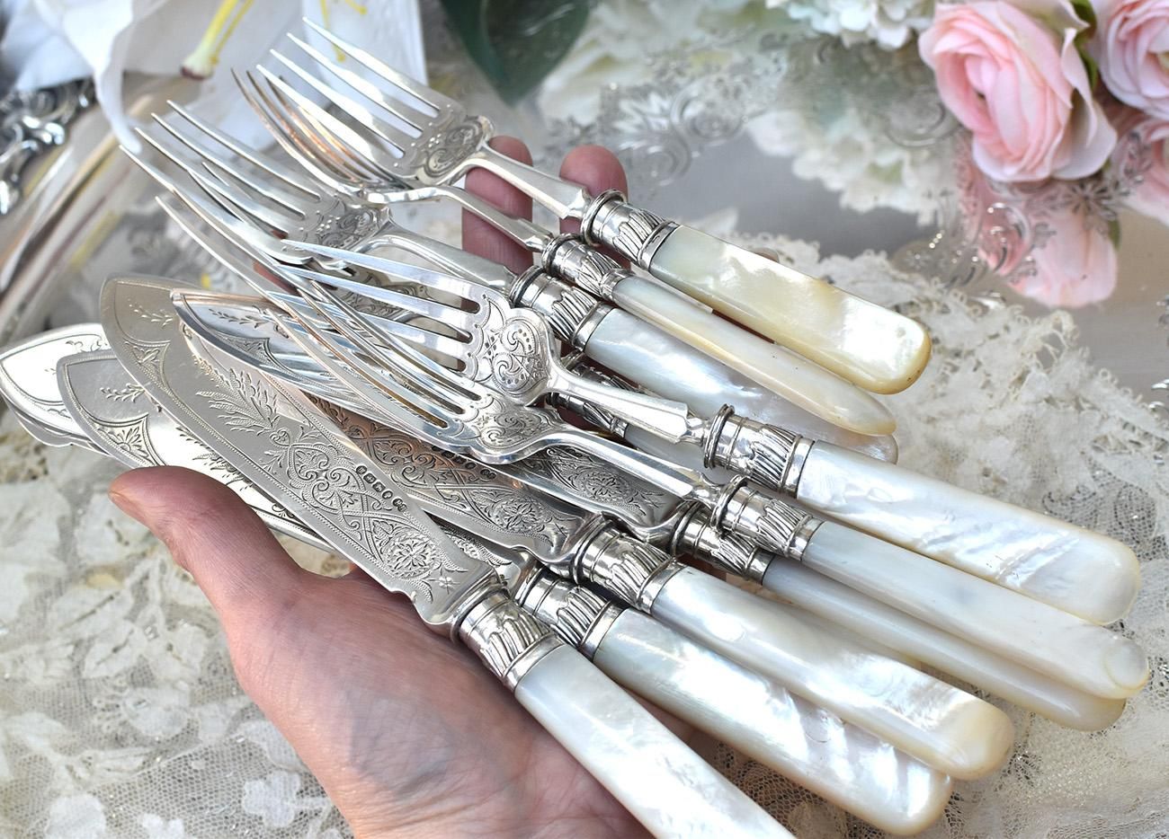 Walker & Hall】【白蝶貝 / 純銀継手】カトラリーセット サーバー 英国