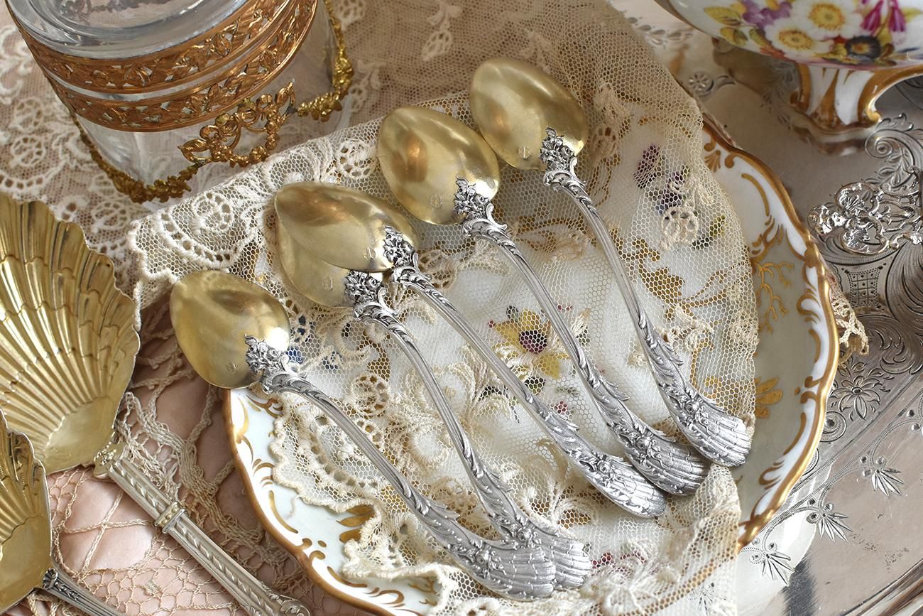 仏アンティーク銀器【銀950】ティースプーン6本セット Henry Soufflot