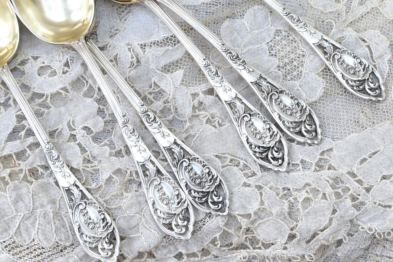 仏アンティーク銀器【銀950】透かしのティースプーンセット 12.1cm