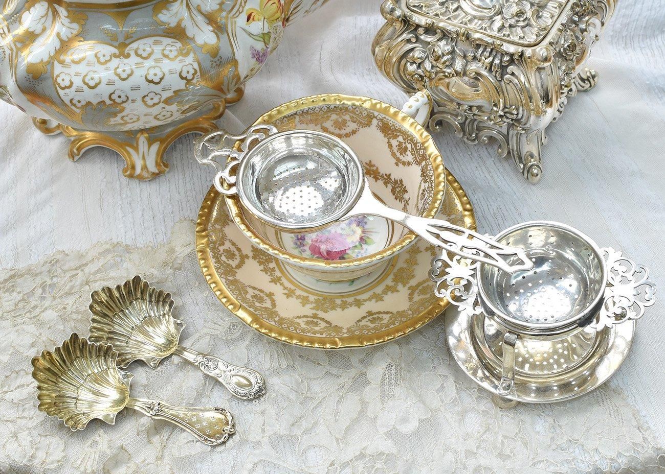 英国アンティーク銀器【純銀1907年＆シルバープレート】ティー
