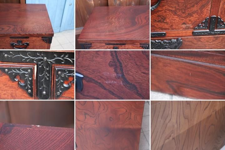 岩手の伝統工芸家具、岩谷堂箪笥 欅材を使用した漆塗り4段・6杯