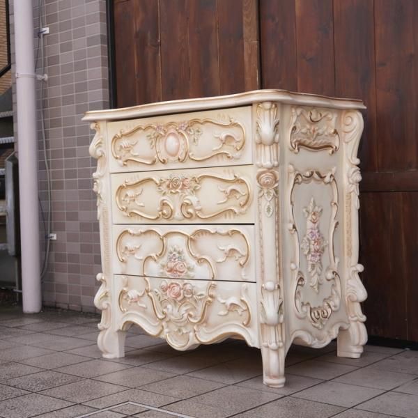 ロココ調4段サイドチェスト ロココ調 4段チェスト 約W90×約D50