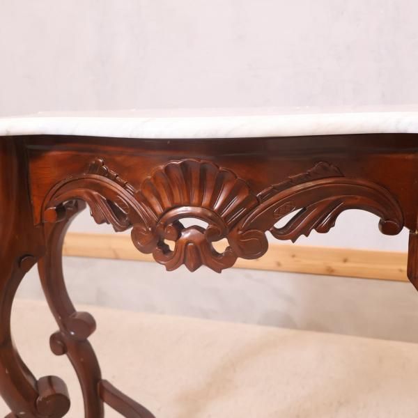 イタリア製 大理石 猫足コンソールテーブル、天使置物、真鍮コンポート