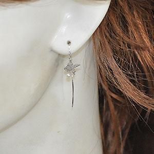 K10WG・淡水パール 金魚＆パールイヤースルーアメリカンピアス - DIAN