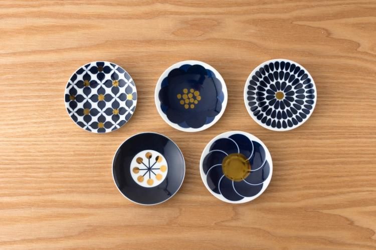 有田焼陶扇菊割皿5枚セット錦絵中皿和皿金彩色