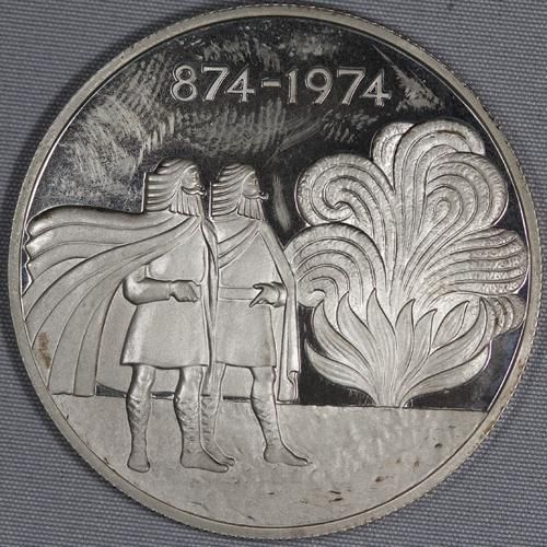アイスランド Iceland 定住1100年記念 1000クローナ銀貨 プルーフ 1974年