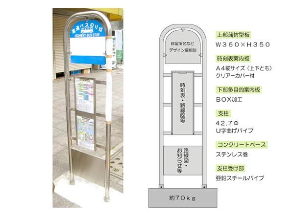 バス停留所 案内板 【Uポ－ルタイプ（ロングカバ－）】 - 日本初