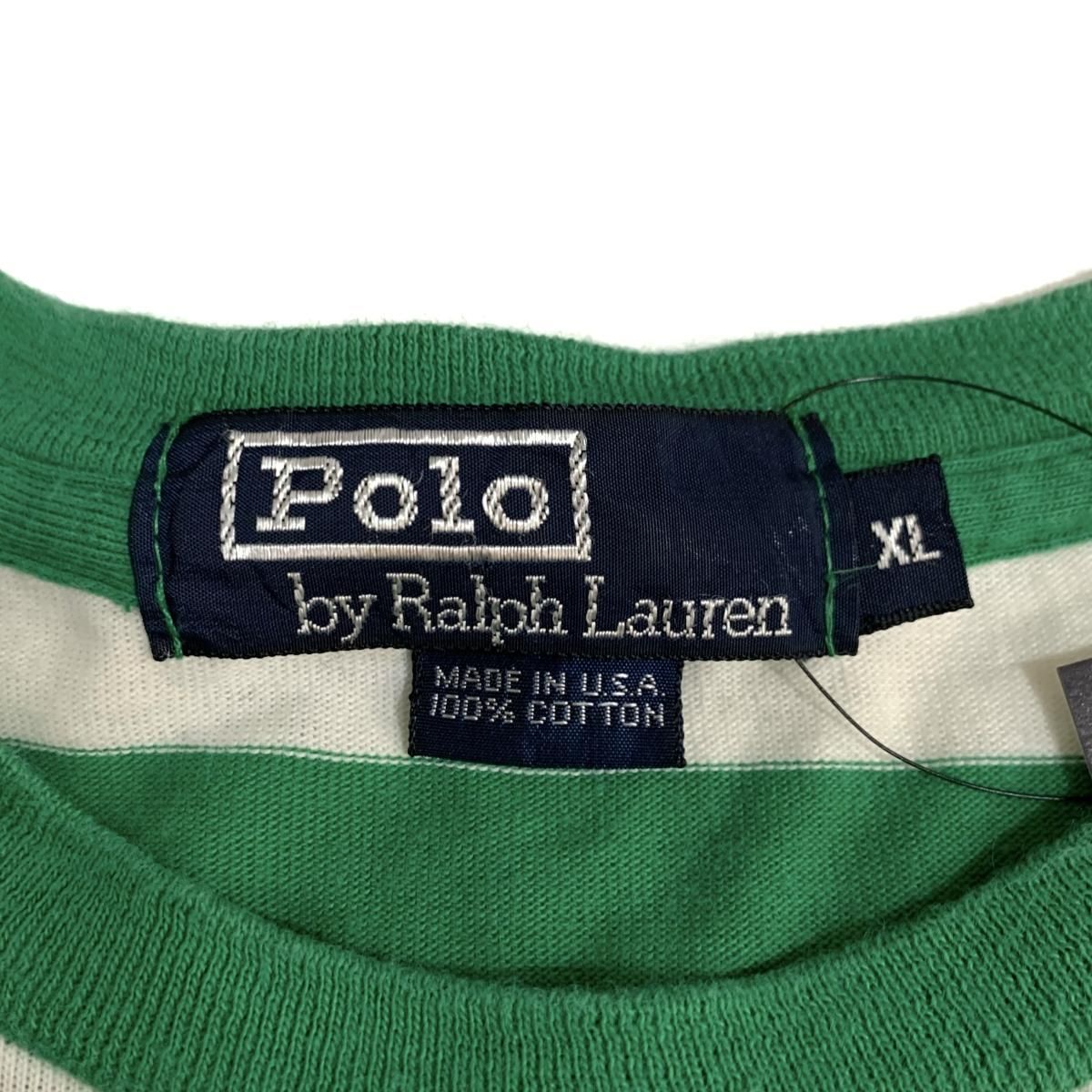 USA製 90s Polo Ralph Lauren Border S/S Tee 緑白 XL ポロラルフ
