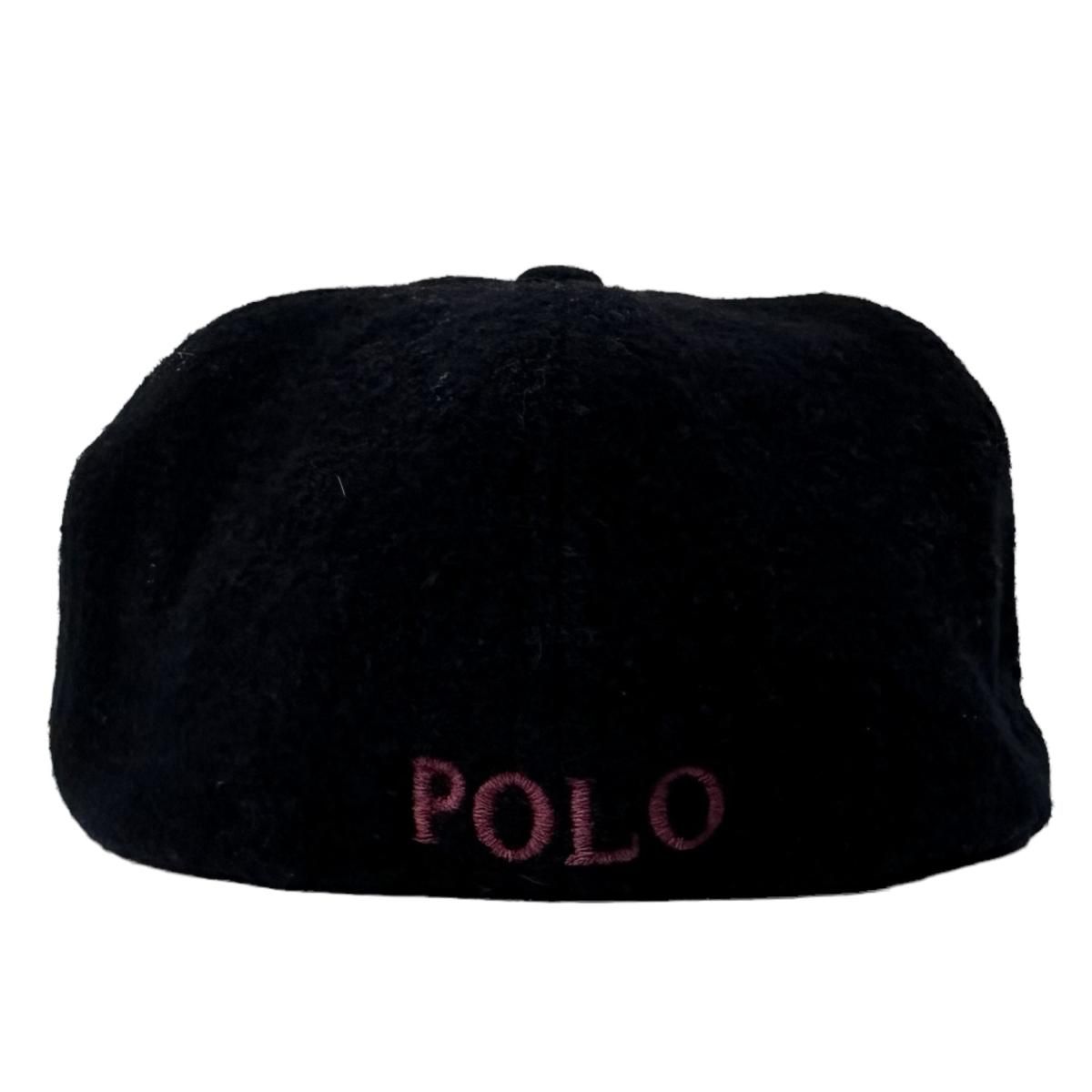 USA製 90s POLO SPORT Logo Wool 6 Panel Cap 黒 L ポロスポーツ