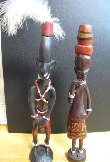 即納！アフリカ プリミティブアート ケニア ペア お土産 置物 木彫り