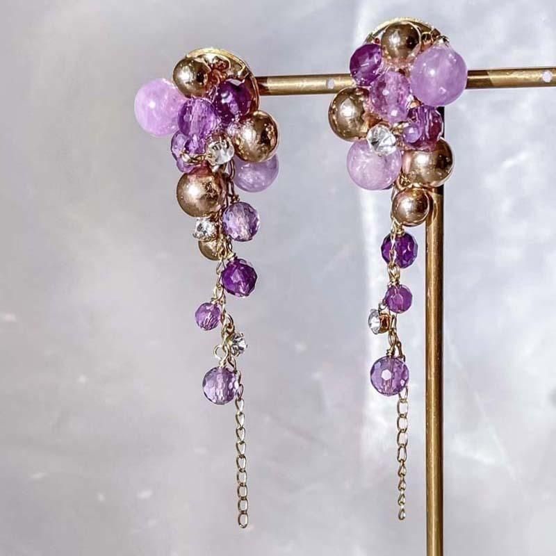 no.660 藤ビジューピアス イヤリング 和風 成人式 着物 紫 ピアス 和風