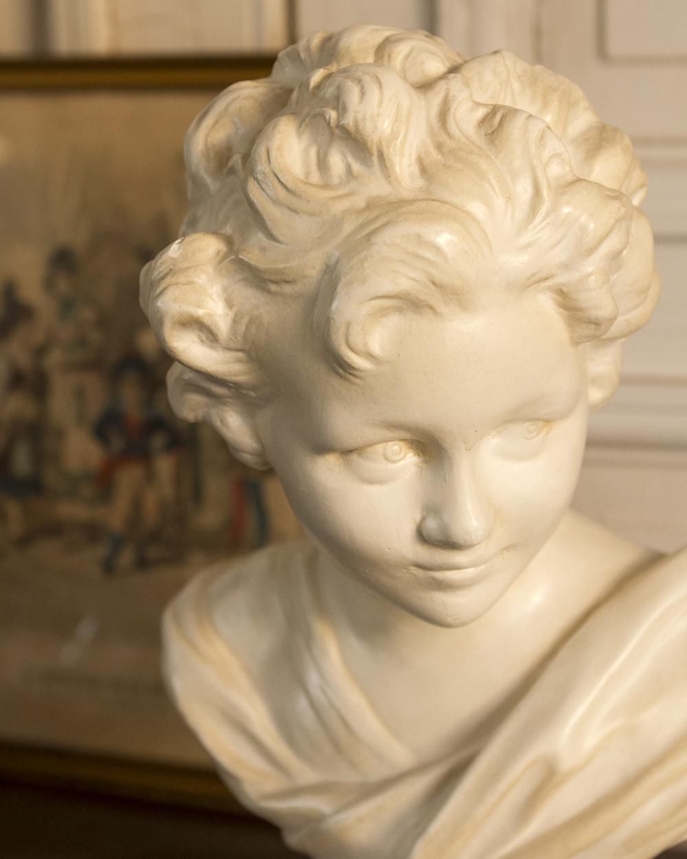 アンティークフランス 大型素焼きビスク彫像塑像 少年の祈り 作家物