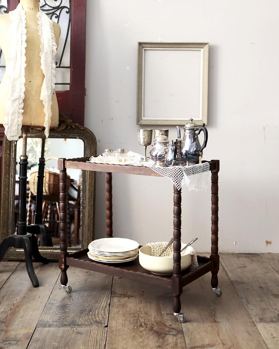 英国アンティーク木製キッチンワゴン/トロリー/サイドテーブル机(86-221)