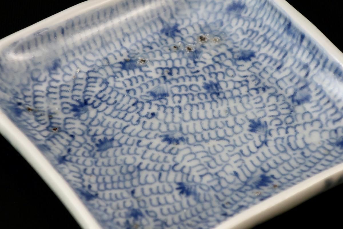 母』 古伊万里 染付 印判 みじん唐草 尺4寸 大皿 （708D②） 母』 古