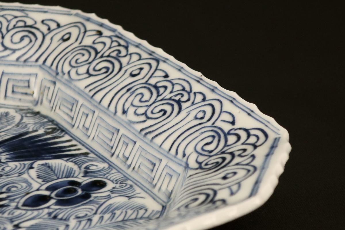 八方青花亭台楼高足鉢 景徳鎮 陶磁器 装飾品 現代工芸品 美術品 置物