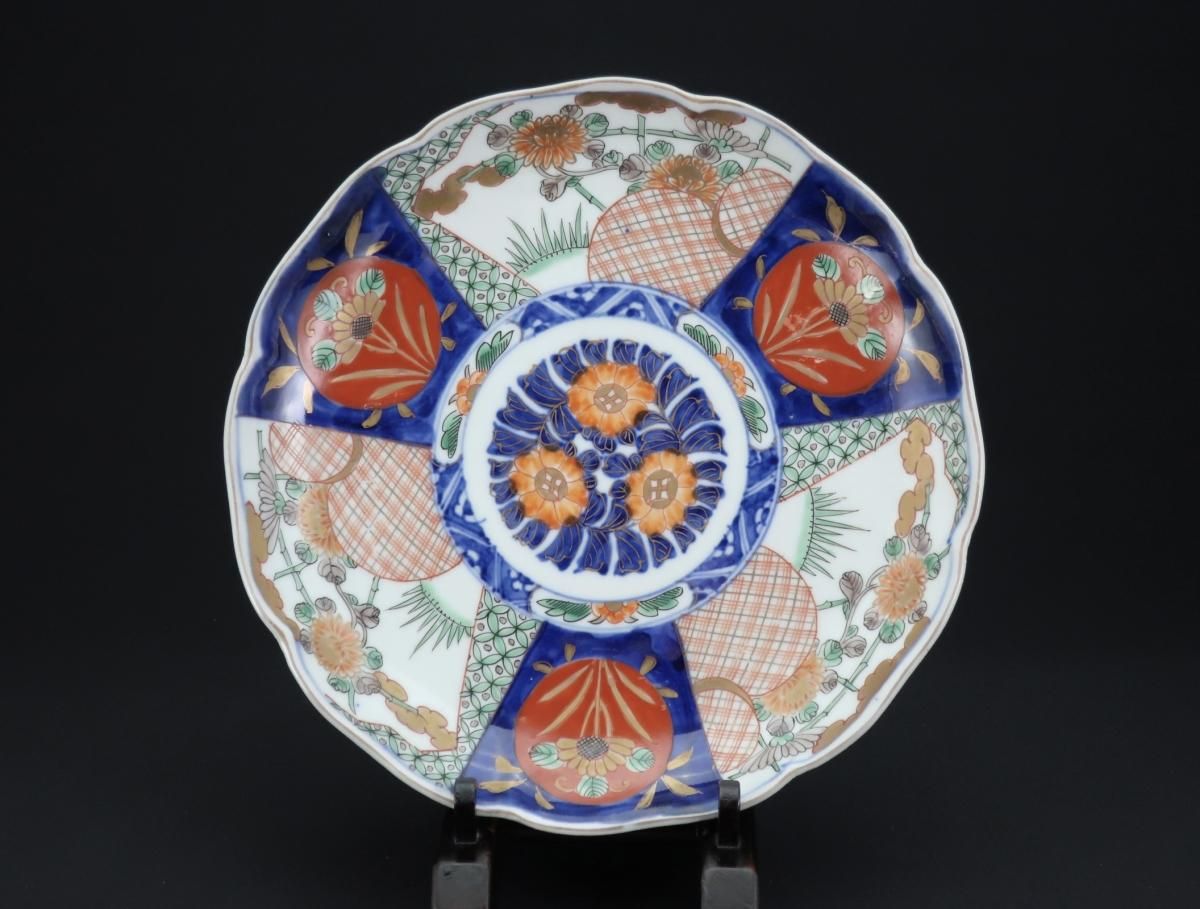 大皿□赤絵錦絵 窓松竹梅 花鳥紋(江戸後期～明治期)古伊万里 時代物