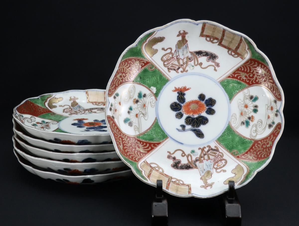 111 セール 扇 色絵 金彩 皿 鶴 桜 伊万里 有田 九谷 鍋島 111 セール