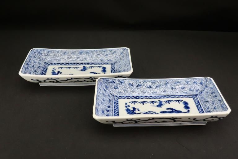 アンティーク 染錦 花紋 長皿 8客 MO70720 アンティーク 染錦 花紋 長