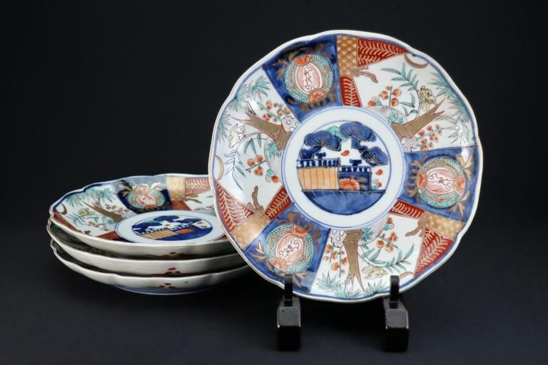 色絵 時代 割絵花見踊り図 一尺四寸 銅鑼鉢・大皿】古伊万里 色絵 時代