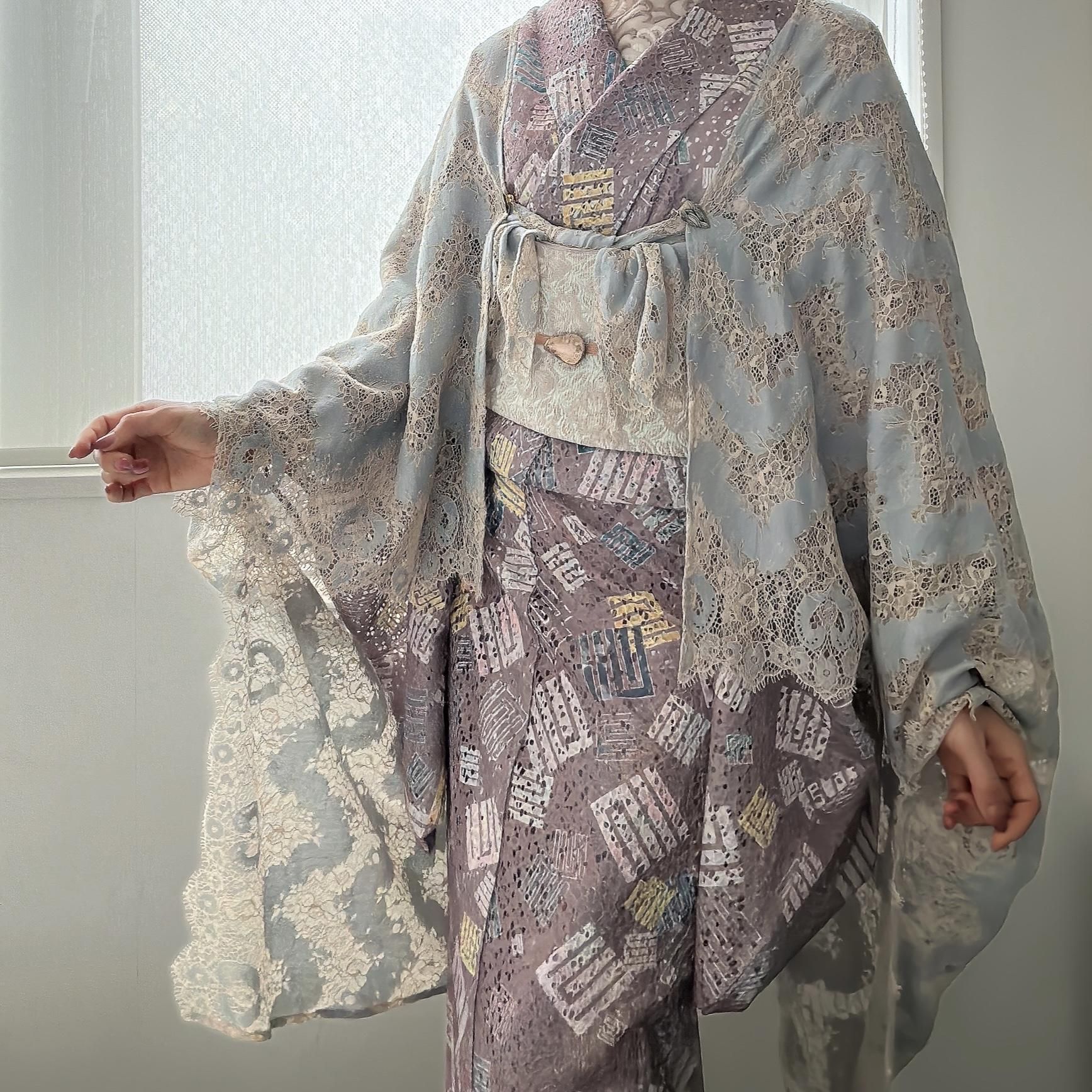 アンティーク キャリックマクロスシルクドレス ＆シャンテリーレース