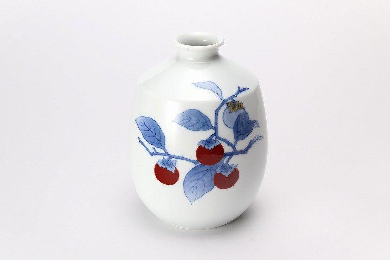 柿右衛門窯 染錦柿文肩付瓶