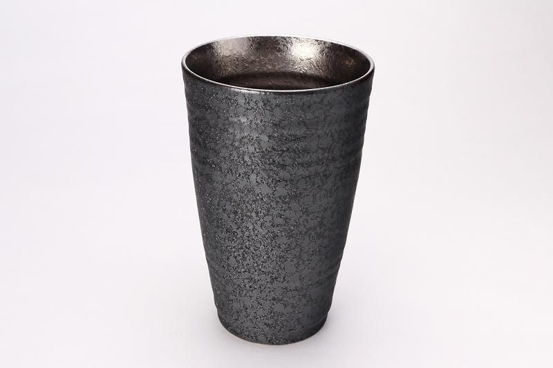 陶悦窯 黒晶掛分内銀塗り 特大フリーカップ