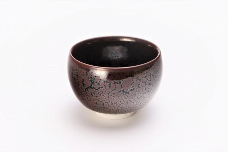 真右ェ門窯 馬場九洲夫作 油滴天目 油滴竜鱗 黒色陶器 金縁 真右エ門