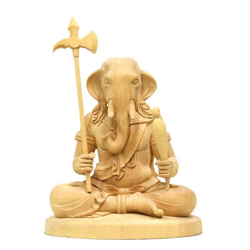 桧木歓喜天（聖天）単身座像 上彫 総高25.5cm