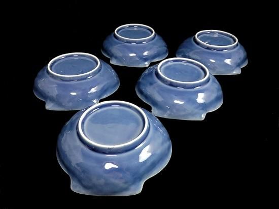 古伊万里 瑠璃色 貝の図 貝型変形皿 5枚セット