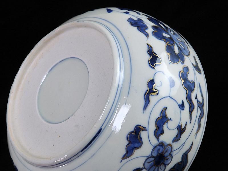 古伊万里色絵 窓絵双葉葵に源氏香竹垣に松の図深鉢D286AS-CEp