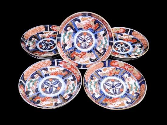 古伊万里 色絵 リスに葡萄図 5寸皿 5枚セット