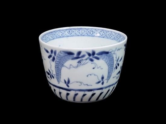 古伊万里 大振 染付 蕎麦猪口 向付 若葉文 江戸中期 蕎麦猪口 骨董 古