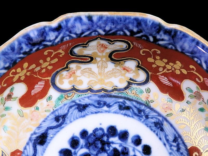 大聖寺伊万里 金襴手 亀甲紋に松竹梅 若松の図 長皿 E375AS-COw 大聖寺