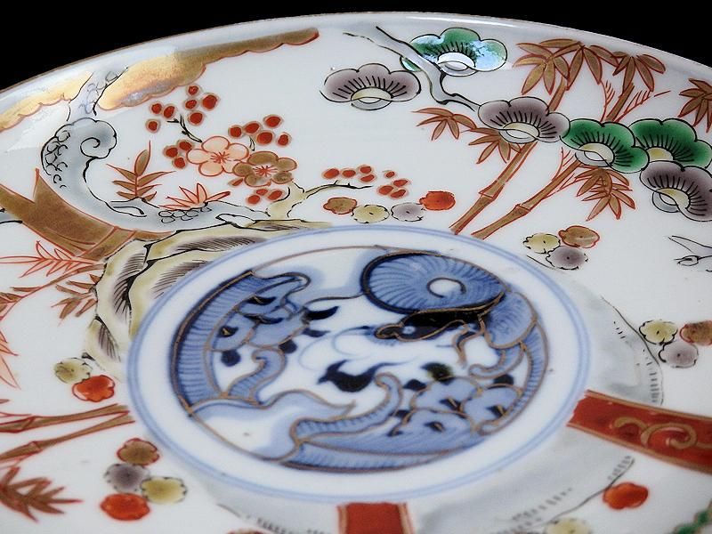 古伊万里 色絵松竹梅なます皿 五客 蛇の目高台 赤絵 緻密な絵付け