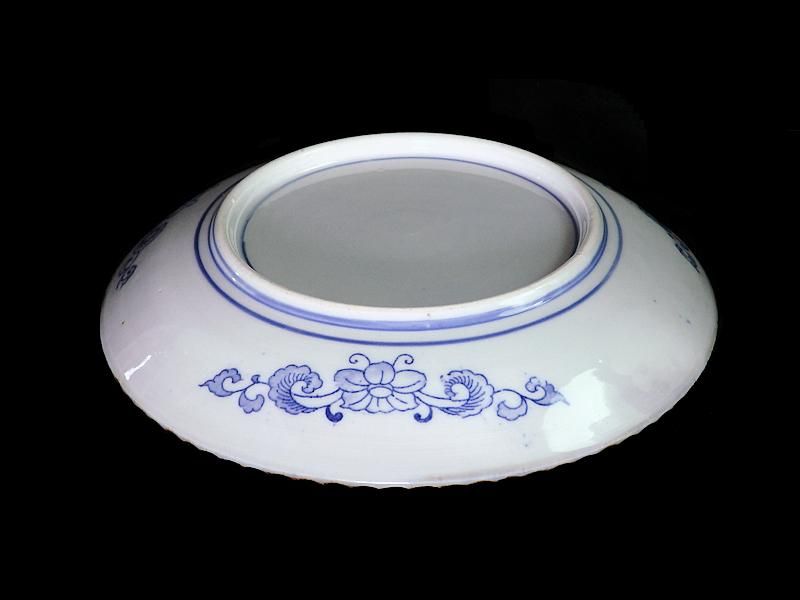 伊万里 染付 印判 鳳凰に龍図 7寸皿