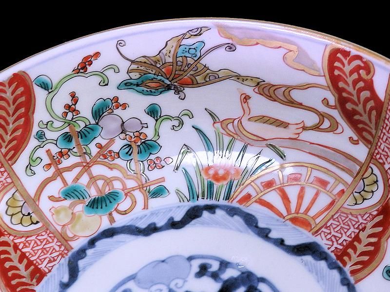 古伊万里 色絵 花鳥紋に獅子の図 深鉢