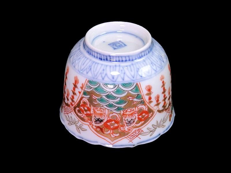 古伊万里瓔珞紋に松竹梅獅子に青海波の図向付3客E766AS-fbtr