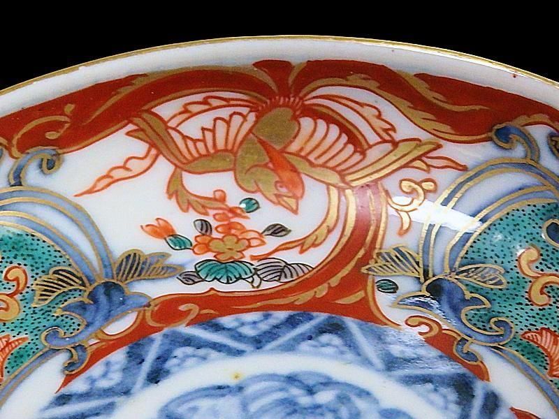 古伊万里 色絵 割絵 花の図 4寸皿 4枚 3164AS-CWu 古伊万里 色絵 割