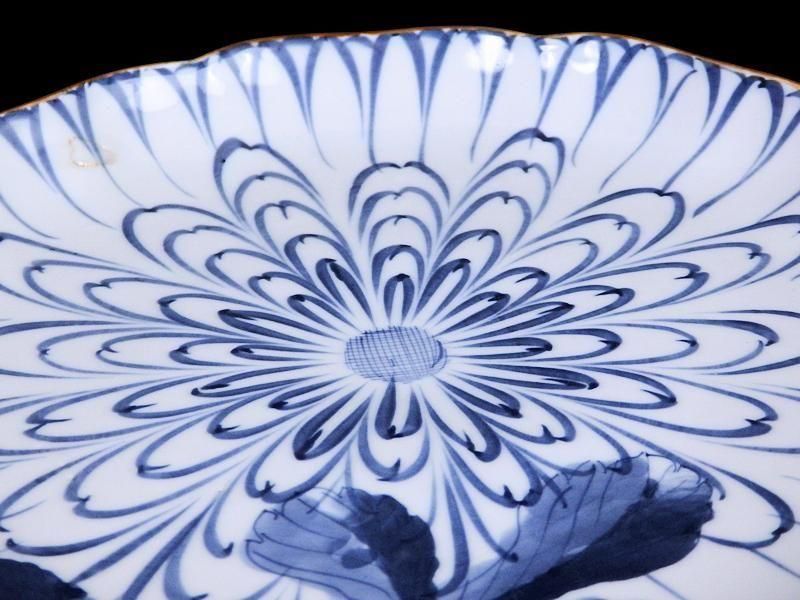 古伊万里 染付 菊花模様図 7寸半皿