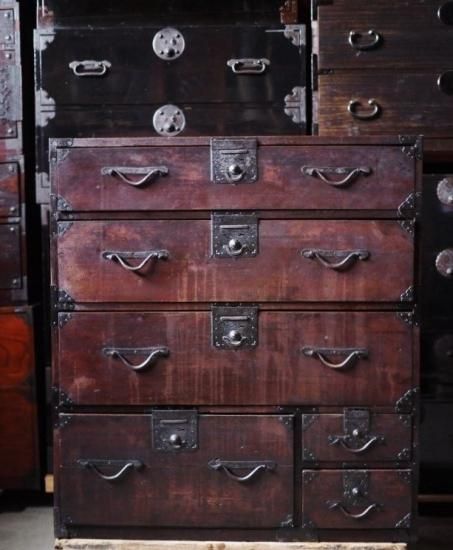 枯れた味わいの江戸時代衣装箪笥 アンティークチェスト 江戸時代 古録