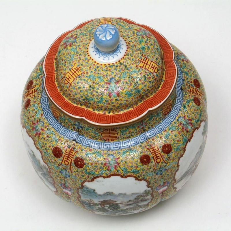 景徳鎮 粉彩山水図紋蓋罐 【一品物】 - 書道用具専門店 西本皆文堂