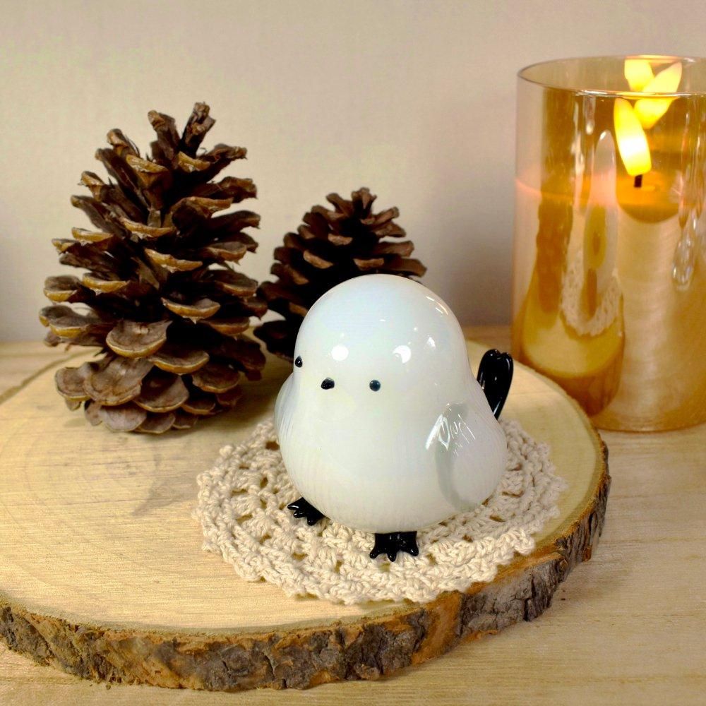 シマエナガとお花 ガラス細工 ミニチュア シマエナガとお花 ガラス細工