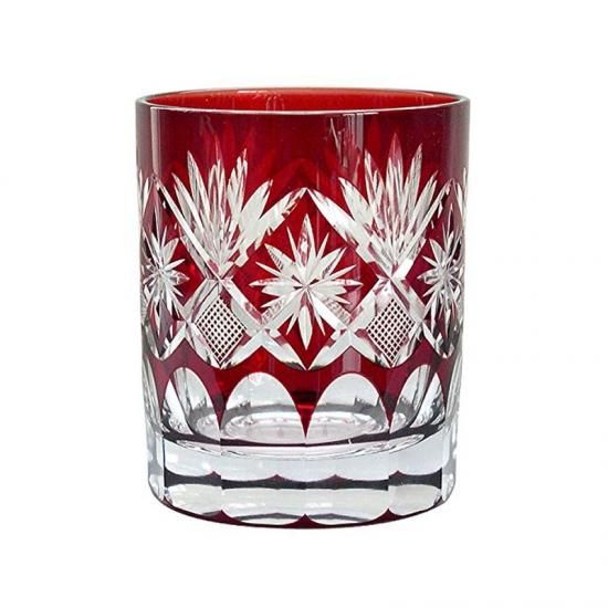 ボヘミアガラス 赤被せ切子 大鉢 クリスマス風 ボヘミアガラス 赤被せ