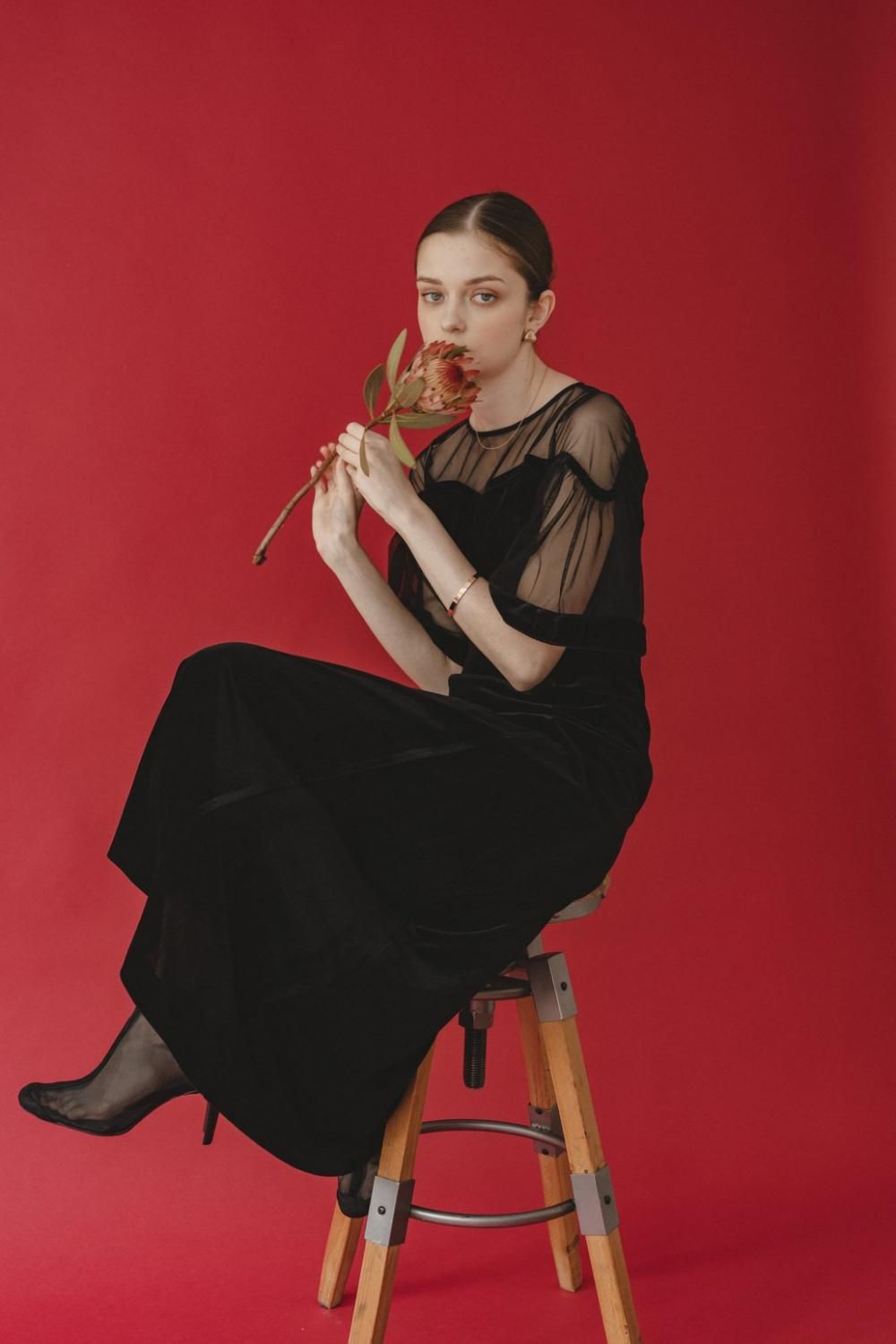 pinue ベロア×チュールドレスマロン