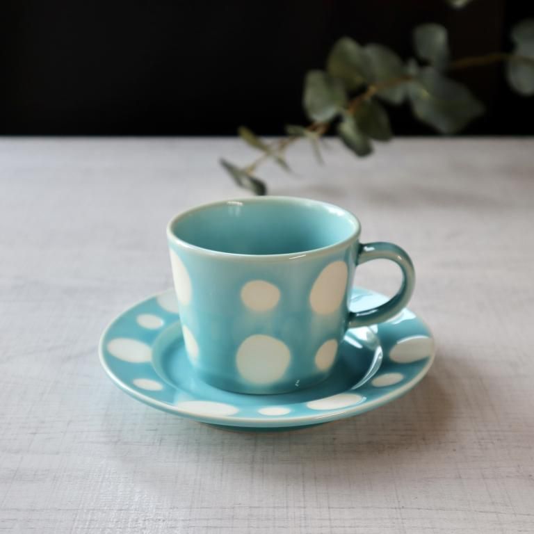 水玉カップ＆ソーサー・スカイブルー - 陶舗サノヤ「オンラインストア」