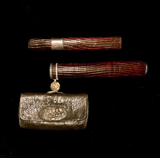 煙管入れ龍前金具極上美品金工梅金具根付